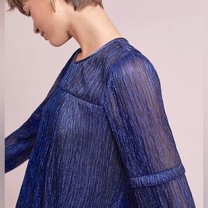 Anthropologie Moulinette Soeurs Metallic Blue Sheer Blouse Small